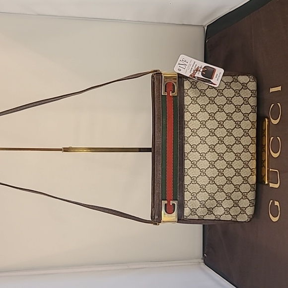 GUCCI VINTAGE 1970'S WEB SHERRY LINE COATED CANVAS/LEATHER SHOULDER BAG- RARE - Picture 3 of 17